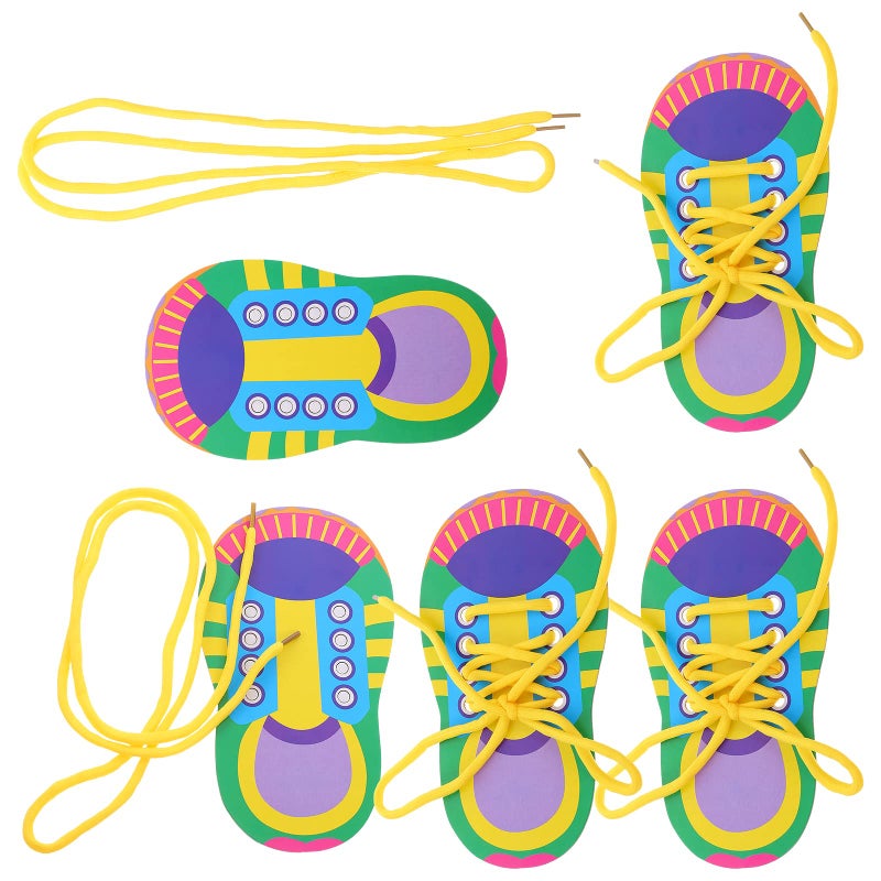 NUOBESTY Shoelace Threading Teaching Toys Learn to Tie Shoelaces Toy Kids Toddlers Fine Motor Skills Toy Early Educational Toys, 5 Sets - Image 1
